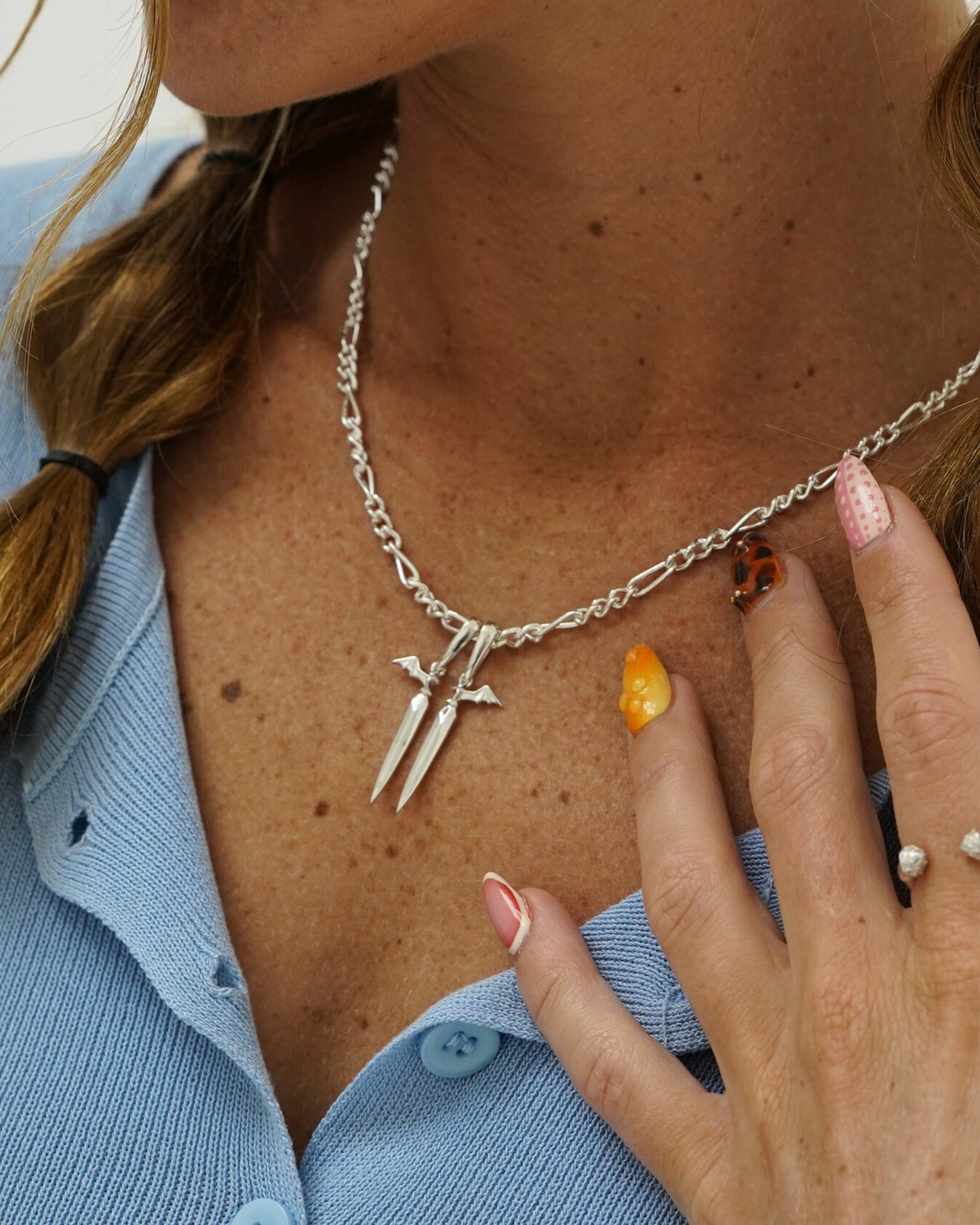 Dagger Twins Pendant & Figaro chain