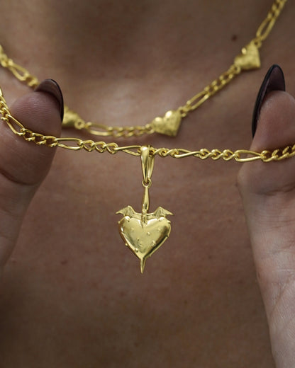 Pierced Heart Pendant & Figaro chain